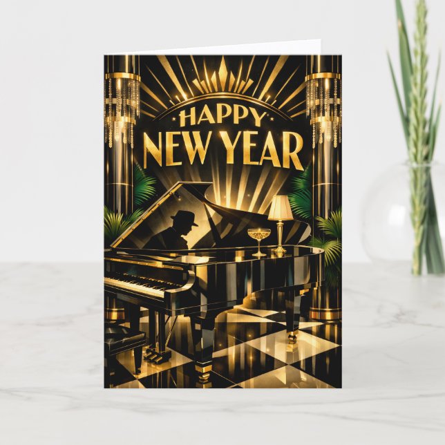 Cartes Pour Fêtes Annuelles Glamorous Art Deco Piano New Year (Devant)