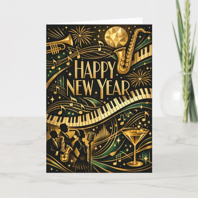 Cartes Pour Fêtes Annuelles Glamorous Gold Jazz Art Deco New Year (Devant)
