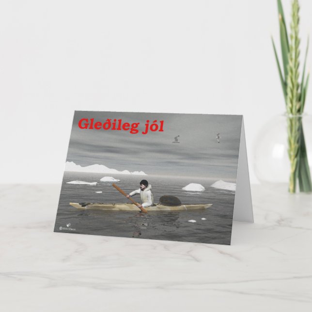 Cartes Pour Fêtes Annuelles Gleðileg Jól - Inuit Kayak (Devant)