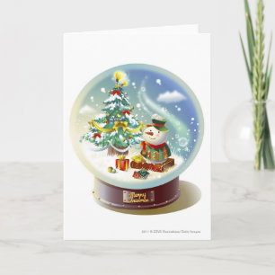Cartes Pour Fêtes Annuelles Globe de neige avec bonhomme de neige et arbre de