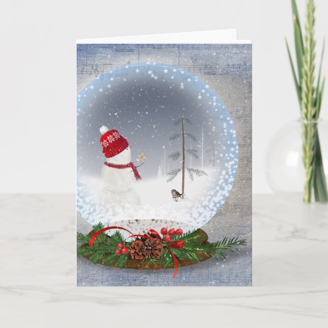 Cartes Pour Fêtes Annuelles Globe De Neige De Noël Avec Snowman (Devant)