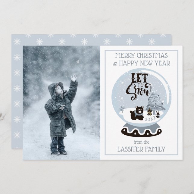 Cartes Pour Fêtes Annuelles Globe des neiges Animaux de la forêt Noël Laisser  (Devant / Derrière)