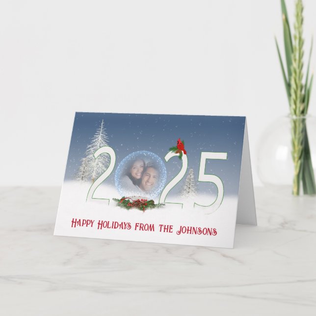 Cartes Pour Fêtes Annuelles Globe Des Neiges De Noël 2025 Avec Photo (Devant)