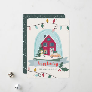 Cartes Pour Fêtes Annuelles Globe des neiges Noël Maison et voiture Photo Holi