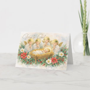 Cartes Pour Fêtes Annuelles Gloire à Dieu Anges de la Nativité Vœux de Noël