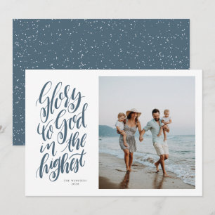 Cartes Pour Fêtes Annuelles Gloire à Dieu bleu photo religieuse de Noël