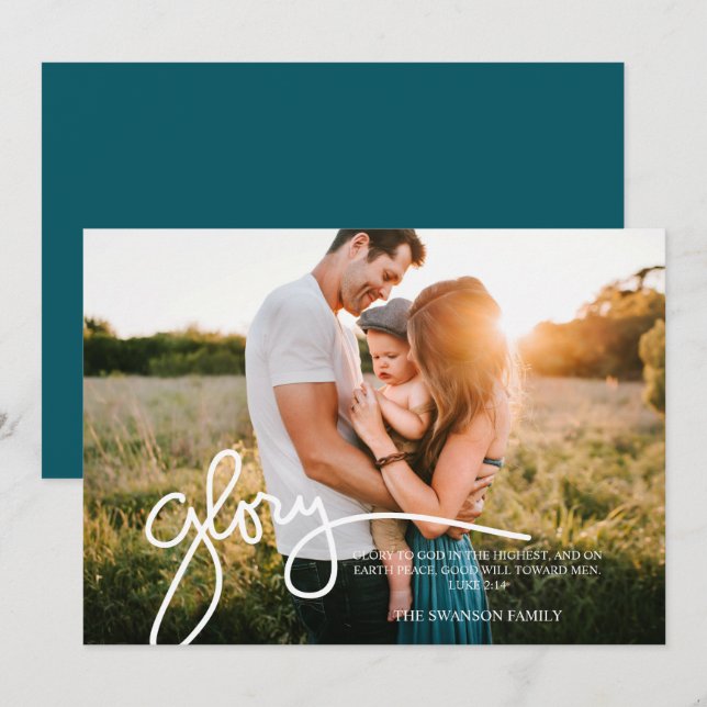 Cartes Pour Fêtes Annuelles Gloire à Dieu dans la plus haute photo manuscrite (Devant / Derrière)