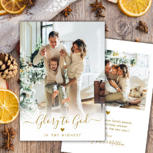 Cartes Pour Fêtes Annuelles Gloire à Dieu Écriture Dorée Élégante 2 Photo Noël