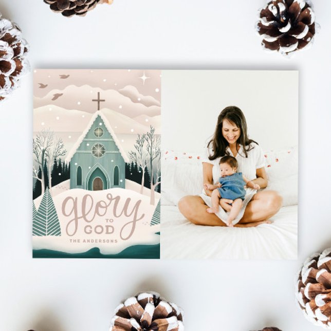Cartes Pour Fêtes Annuelles Gloire à Dieu | Église religieuse de Noël Photo (Créateur téléchargé)