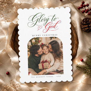 Cartes Pour Fêtes Annuelles Gloire à Dieu Photo de Noël Rouge Vert à Bordure O