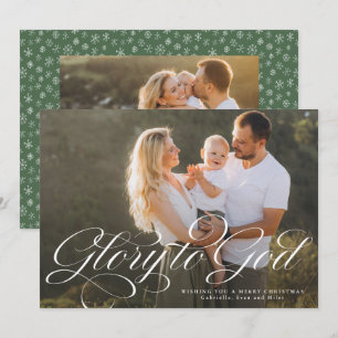 Cartes Pour Fêtes Annuelles Gloire à Dieu religieux deux photo élégant Noël