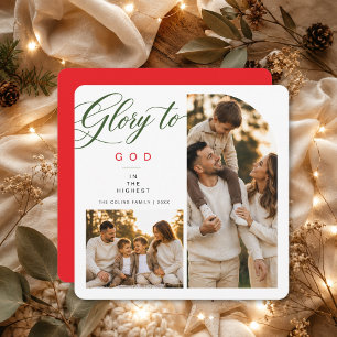 Cartes Pour Fêtes Annuelles Gloire à Dieu Rouge Vert Religieux 2 Photo Noël