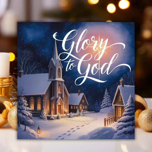 Cartes Pour Fêtes Annuelles Gloire À Dieu Scène De L'Église Noël Religieux (Glory to God Christmas Card. Snowy Church Night Scene, Christian Religious Holiday Greeting)