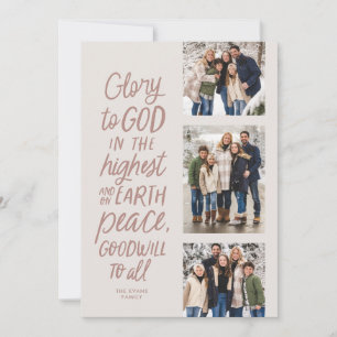 Cartes Pour Fêtes Annuelles Gloire à Dieu trois photo rose Noël religieux