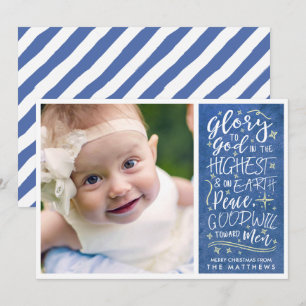 Cartes Pour Fêtes Annuelles Gloire à Dieu Verse Photo Noël   Bleu