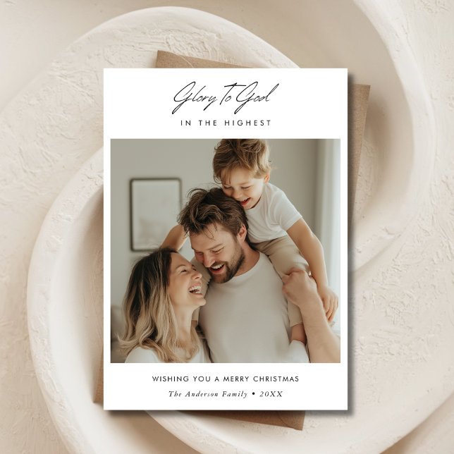 Cartes Pour Fêtes Annuelles Gloire Minime De Script À Dieu Photo Saint Noël (Créateur téléchargé)