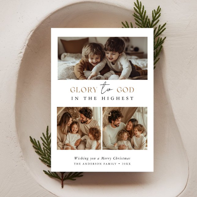 Cartes Pour Fêtes Annuelles Gloire Religieuse À Dieu Saint Noël Photo Or (Créateur téléchargé)