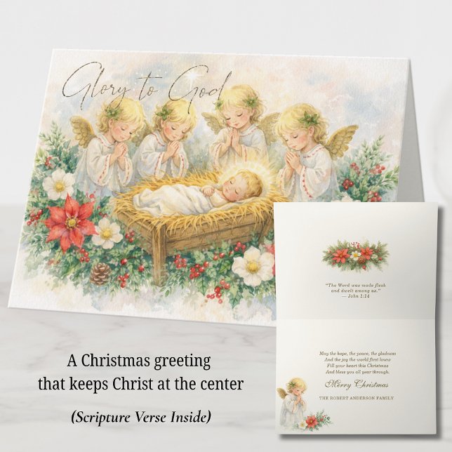Cartes Pour Fêtes Annuelles Glory to God Nativity Angels Christmas Greeting (Créateur téléchargé)