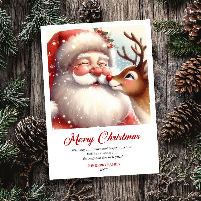 Cartes Pour Fêtes Annuelles Glowing Santa And Rudolph Merry Holiday Greeting  (Glowing Santa And Rudolph Merry Holiday Greeting Card)