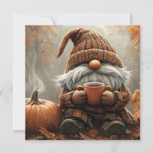 Cartes Pour Fêtes Annuelles Gnome adorable avec cacao chaud à côté d'un citrou