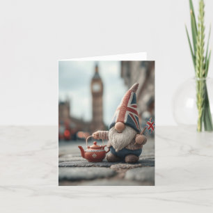 Cartes Pour Fêtes Annuelles Gnome britannique avec Casquette Union Jack et thé