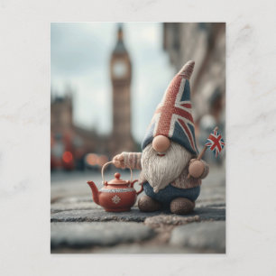 Cartes Pour Fêtes Annuelles Gnome britannique avec Casquette Union Jack et thé