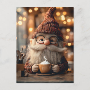 Cartes Pour Fêtes Annuelles Gnome Coquet Buvant une Tasse de Cacao Chaud