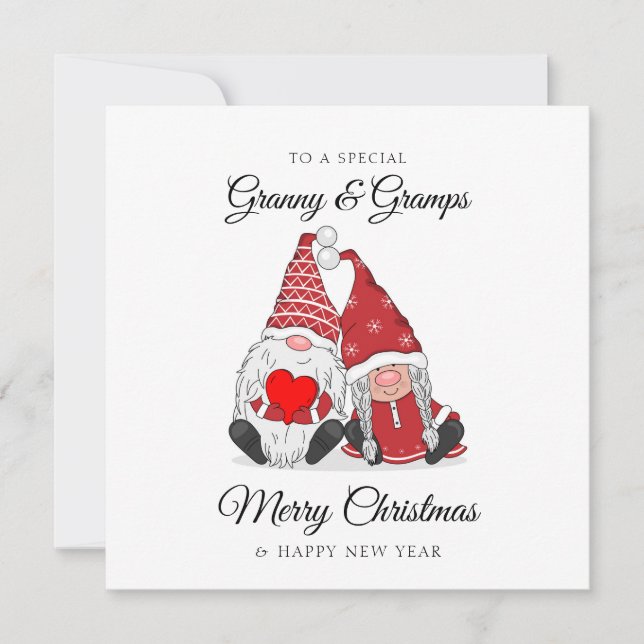 Cartes Pour Fêtes Annuelles Gnome Couple Granny & Gramps Noël (Devant)