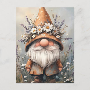 Cartes Pour Fêtes Annuelles Gnome de Fleur Whimsical : Adorable aquarelle Art