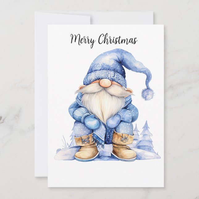 Cartes Pour Fêtes Annuelles Gnome de l'hiver à l'aquarelle personnalisable (Devant)