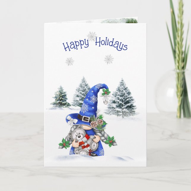 Cartes Pour Fêtes Annuelles Gnome de Noël avec ours en peluche (Devant)