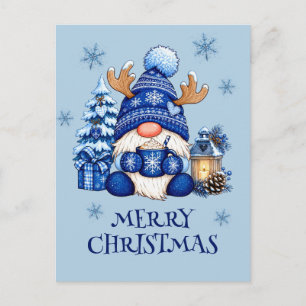 Cartes Pour Fêtes Annuelles Gnome de Noël bleu avec chapeau de renne