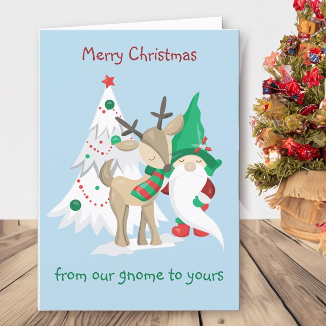 Cartes Pour Fêtes Annuelles Gnome de Noël de chez nous à vos mignons amusants (Fun gnome pun christmas card)