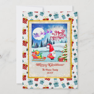 Cartes Pour Fêtes Annuelles Gnome de Noël enneigé et cadeaux du traîneau du Pè