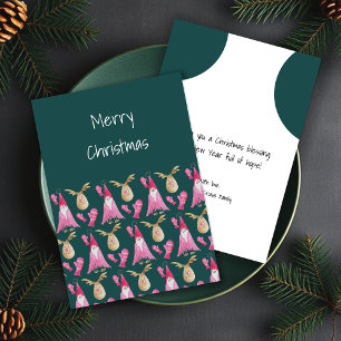 Cartes Pour Fêtes Annuelles Gnome de Noël et Renne en Vert Rose