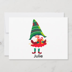 Cartes Pour Fêtes Annuelles Gnome de Noël personnalisé tenant une boîte cadeau