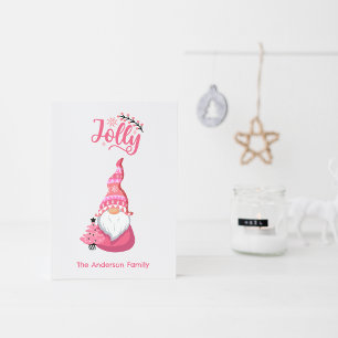 Cartes Pour Fêtes Annuelles Gnome de Noël rose avec le Casquette gagnant Jolly