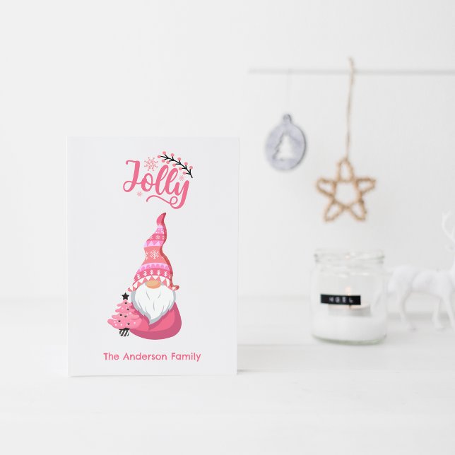 Cartes Pour Fêtes Annuelles Gnome de Noël rose avec le Casquette gagnant Jolly (Créateur téléchargé)