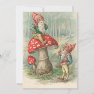 Cartes Pour Fêtes Annuelles Gnome de Noël Vintage assis sur un champignon