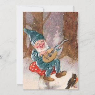 Cartes Pour Fêtes Annuelles Gnome de Noël Vintage Jouer de la musique à un ois