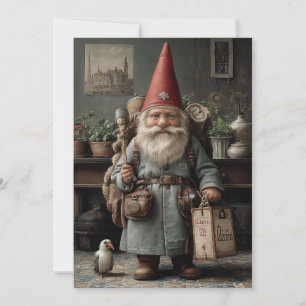 Cartes Pour Fêtes Annuelles Gnome de Noël Voyageur Vintage