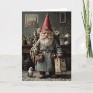 Cartes Pour Fêtes Annuelles Gnome de Noël Voyageur Vintage