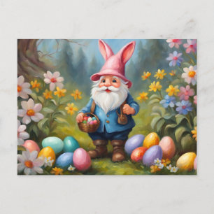 Cartes Pour Fêtes Annuelles Gnome de Pâques mignonne dans le jardin du printem