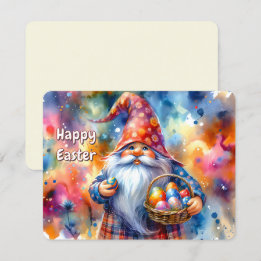 Cartes Pour Fêtes Annuelles Gnome de Pâques tenant des oeufs colorés et panier