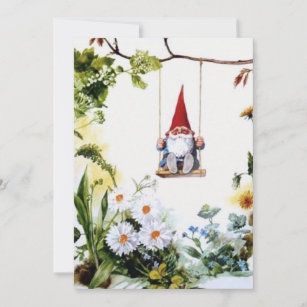 Cartes Pour Fêtes Annuelles Gnome de printemps vintage se balançant sur une ai