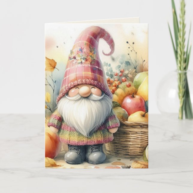 Cartes Pour Fêtes Annuelles Gnome de Thanksgiving Feuilles d'automne citrouill (Devant)