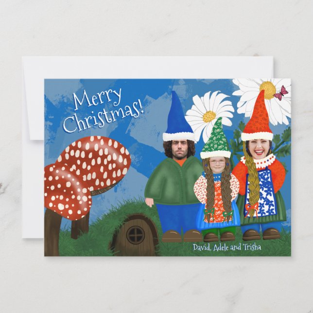 Cartes Pour Fêtes Annuelles Gnome drôle Votre famille de trois Joyeux Noël (Devant)