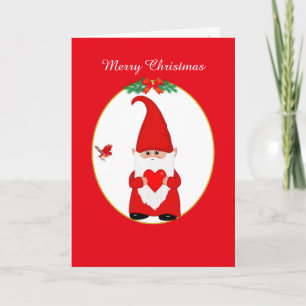 Cartes Pour Fêtes Annuelles Gnome et oiseau de Noël mignons en rouge et blanc