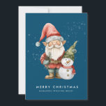 Cartes Pour Fêtes Annuelles Gnome et Snowman Joyeux Noël Corporate Flat<br><div class="desc">Un gnome habillé de rouge se dresse à côté d'un bonhomme de neige dans un elfe vert, le casquette et le foulard rouge. Ils sont entourés d'une poussière de neige blanche qui s'opère sur l'arrière - plan bleu foncé. L'esthétique minimaliste est créée avec un simple Joyeux Noël le nom d'entreprise...</div>