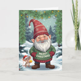Cartes Pour Fêtes Annuelles Gnome et Souris de Noël Fantaisistes